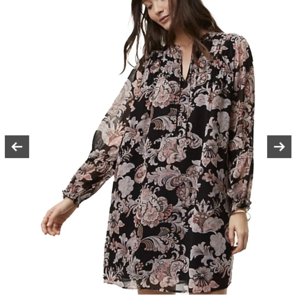 LOFT Black and Pink Floral Mini Dress